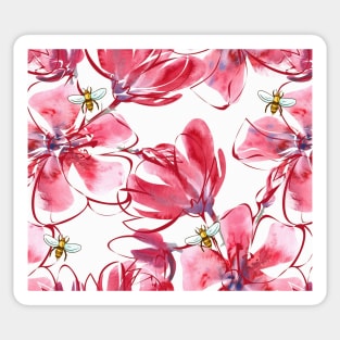 Red Flowers and Honeybees Sticker